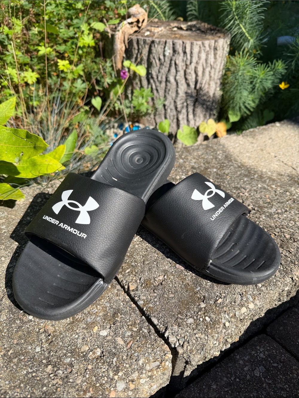 Under Armour women’s Black Slide Sandals with White Logo